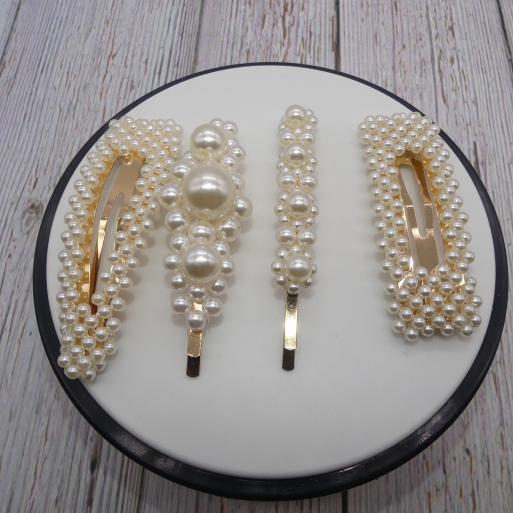 4 Piece Gold & Pearl Fashion Hair Clip/Pins